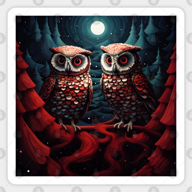 Owl couple pines and snow Sticker by beangeerie